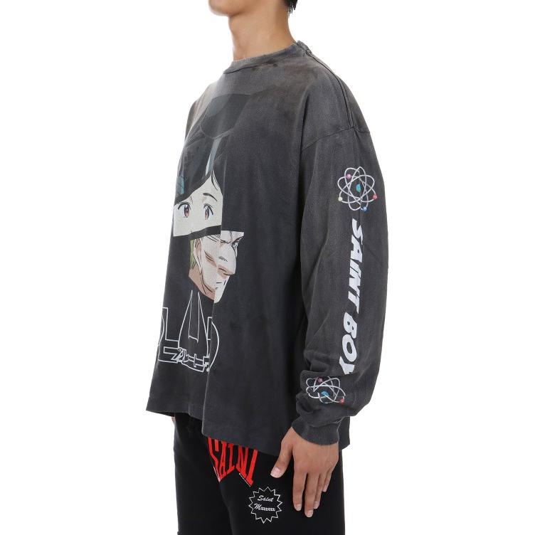 Shop SAINT Mxxxxxx Netflix x PLUTO Sweater Hitam Cetak Huruf Crewneck. SM-YS1-0000-C30