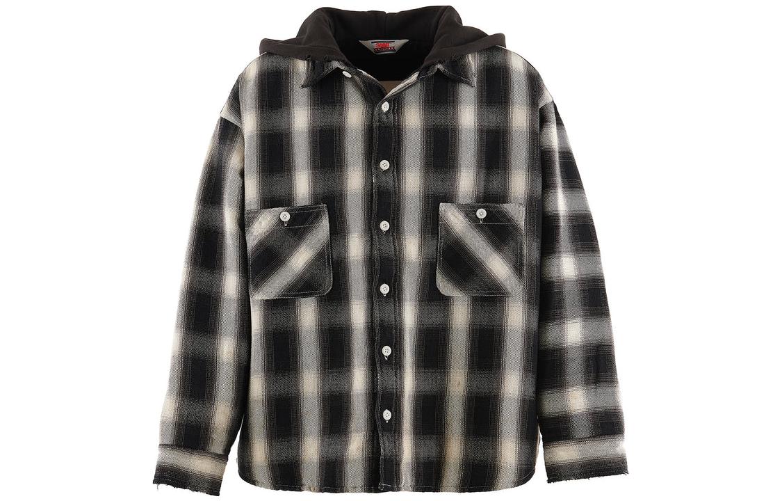 SAINT Mxxxxxx Plaid Hooded Pocket Jacket Black White SM-A23-0000-046