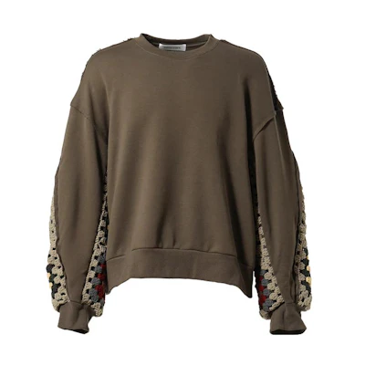 SAINT Mxxxxxx Raw Hem Crewneck Pullover Sweatshirt Brown DC-23AW-CU-09-GRY