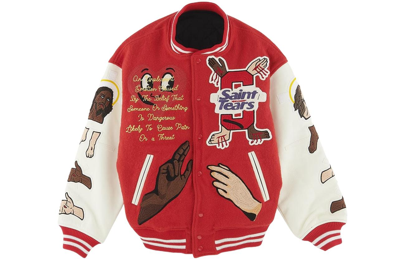 SAINT Mxxxxxx Red Letter Logo Graphic Cartoon Varsity Jacket SM-S22-0000-058
