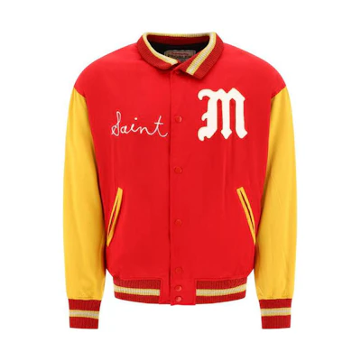 SAINT Mxxxxxx Red Letter Print Stand-Collar Button-Up Jacket SMS230000068-RED