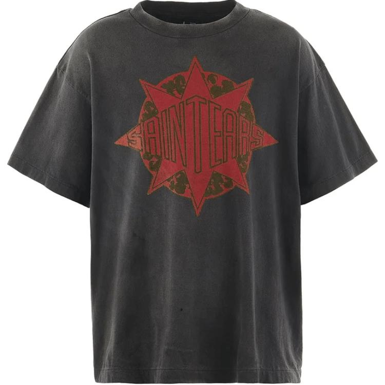 SAINT Mxxxxxx Retro Logo Graphic Unisex Black T-Shirt. SM-YS1-0000-C45