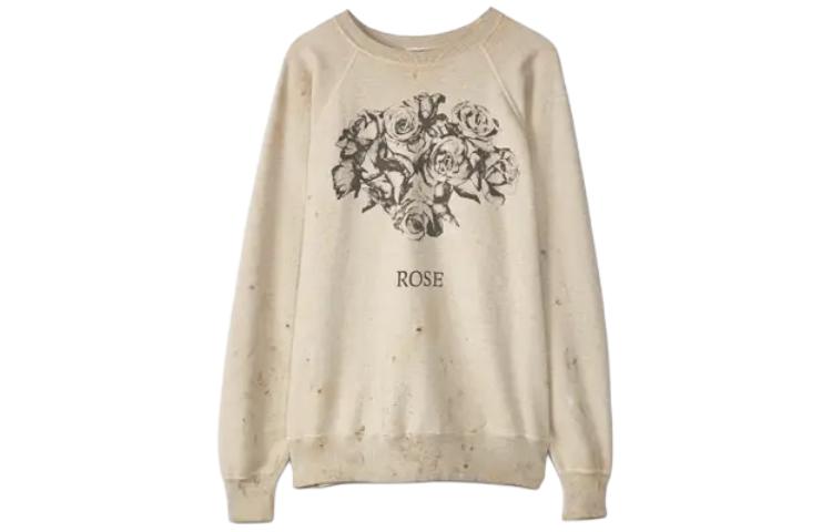 SAINT Mxxxxxx Rose Graphic Letter Print Vintage Crewneck Sweatshirt Grey Mens SM-S23-0000-042