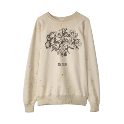 SAINT Mxxxxxx Rose Graphic Letter Print Vintage Crewneck Sweatshirt Grey Mens SM-S23-0000-042