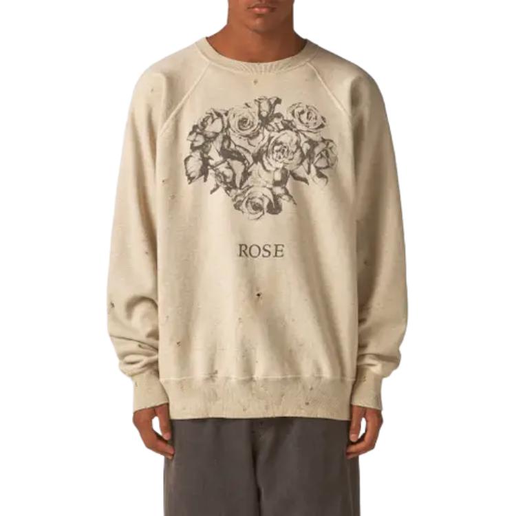 Lookbook SAINT Mxxxxxx 玫瑰圖案印花復古圓領衛衣 灰色 男款 SM-S23-0000-042