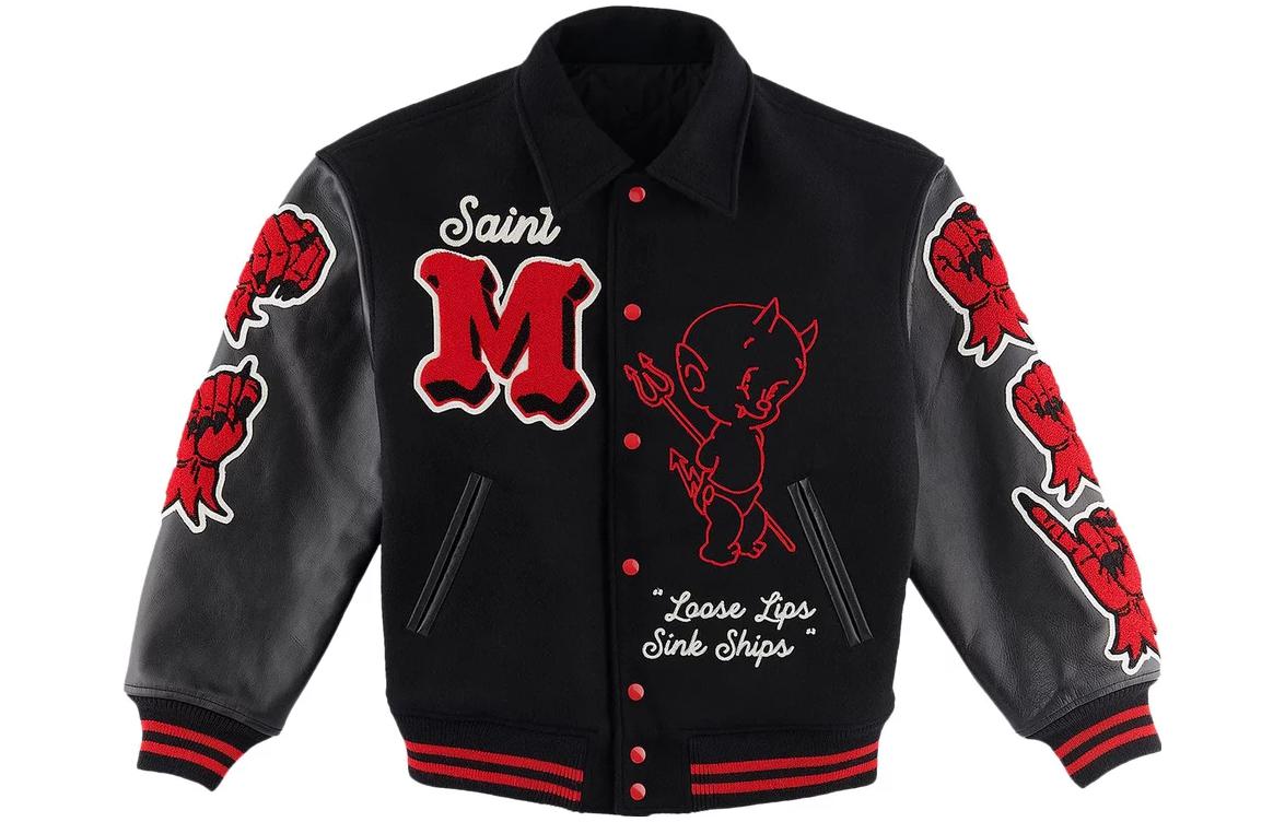 Saint Mxxxxxx SAINT M拼色 Cartoon Letter Print Single-Breasted Jacket Black  Outerwear SMA220000-034