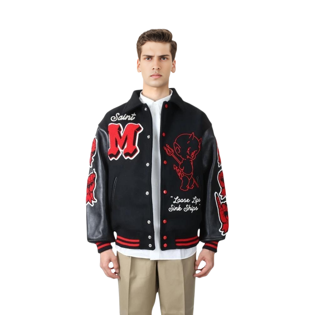 Lookbook Saint Mxxxxxx SAINT M拼色卡通字母印花單排扣外套 黑色 外套 SMA220000-034