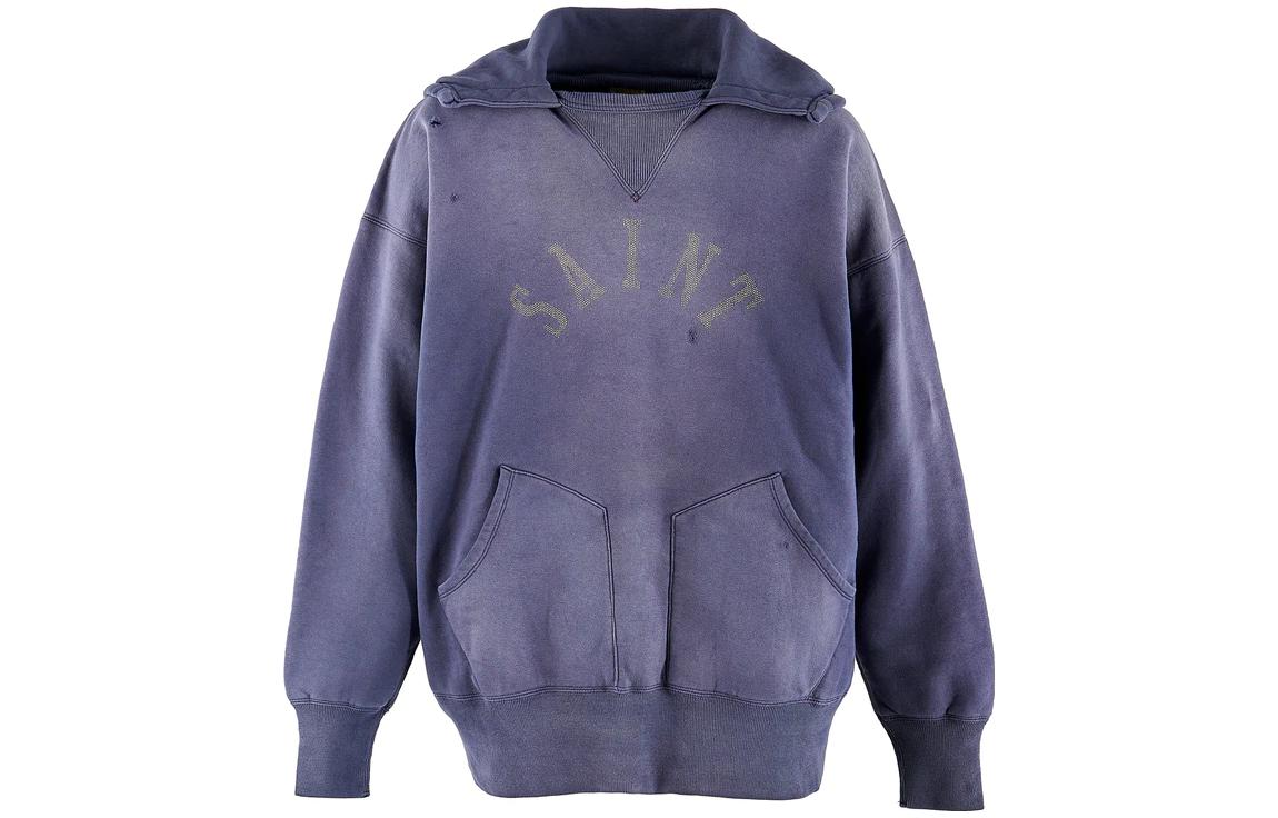 SAINT Mxxxxxx SAINT MICHAEL BerBerJin Navy Blue Hoodie Letter Pullover Sweatshirt SM-A23-0000-C15