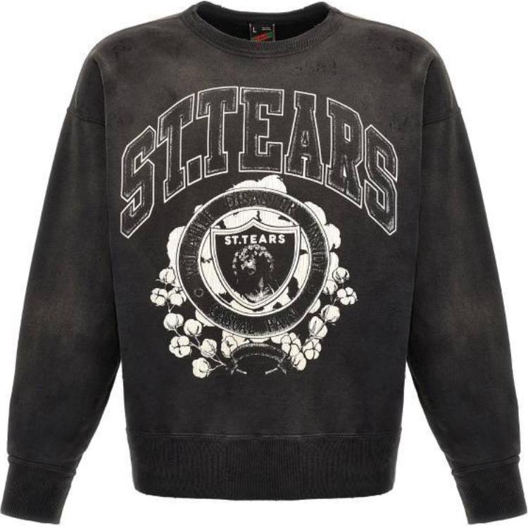 SAINT Mxxxxxx SAINT Mxxx Letter Print Black Crewneck Long-Sleeve Sweatshirt SMYS80000C02BLACK