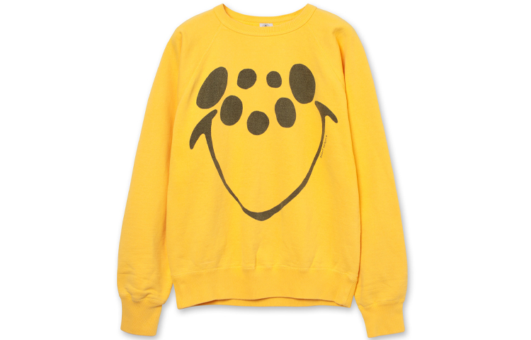 SAINT Mxxxxxx Smiley Face Print Yellow Crewneck Sweatshirt Mens SS21SM-023-32