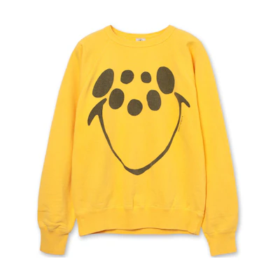 SAINT Mxxxxxx Smiley Face Print Yellow Crewneck Sweatshirt Mens SS21SM-023-32
