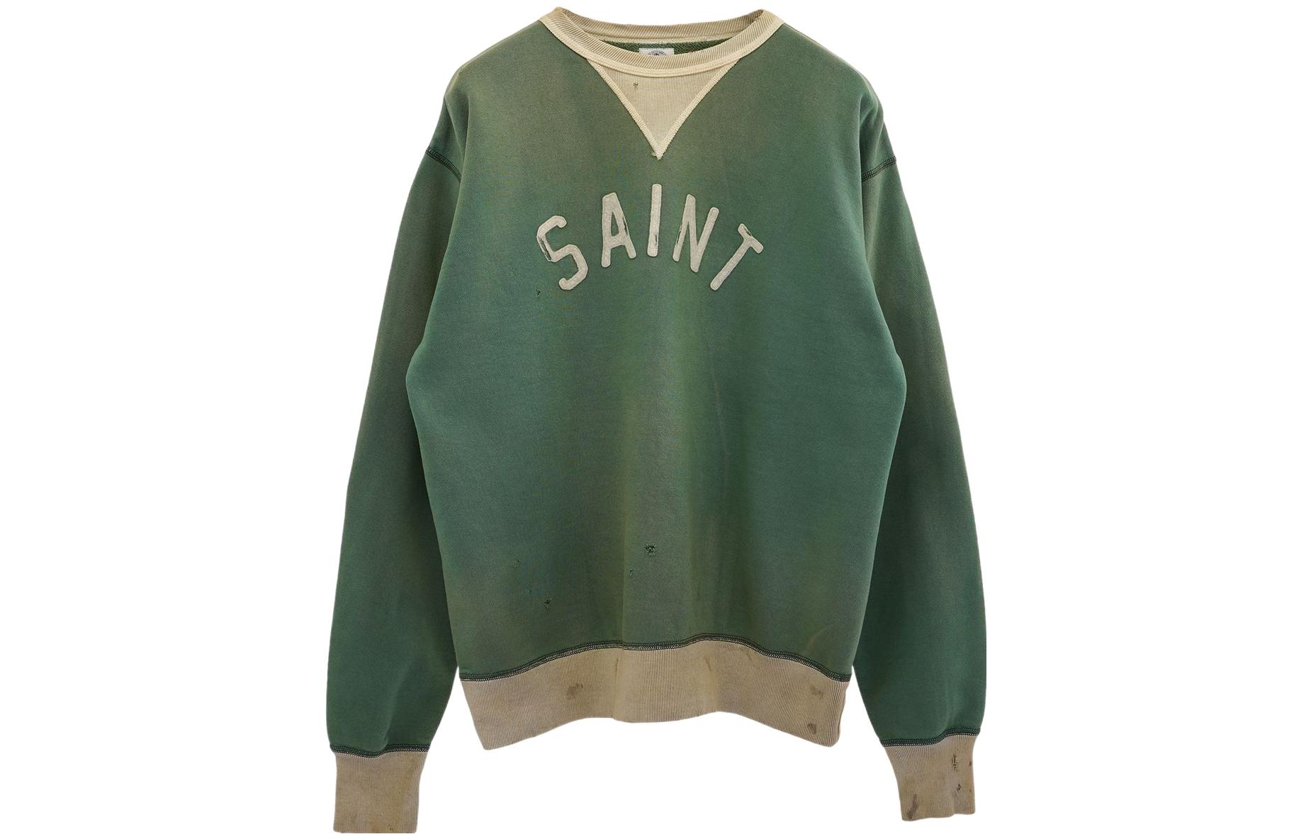 SAINT Mxxxxxx SS22 Green Letter Print Crewneck Sweatshirt Unisex Casual Wear. SM-22S-040-01