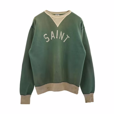 SAINT Mxxxxxx SS22 Green Letter Print Crewneck Sweatshirt Unisex Casual Wear. SM-22S-040-01