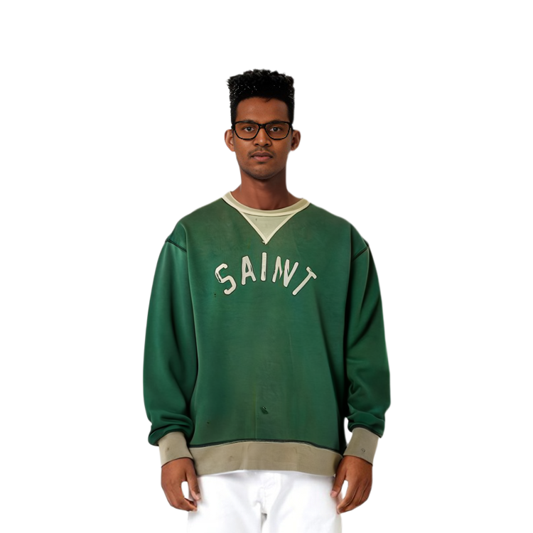 Shop SAINT Mxxxxxx SS22 グリーン レタープリント クルーネック スウェットシャツ ユニセックスカジュアルウェア SM-22S-040-01