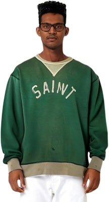 SAINT Mxxxxxx SS22 グリーン レタープリント クルーネック スウェットシャツ ユニセックスカジュアルウェア SM-22S-040-01 Shop SAINT Mxxxxxx SS22 グリーン レタープリント クルーネック スウェットシャツ ユニセックスカジュアルウェア SM-22S-040-01