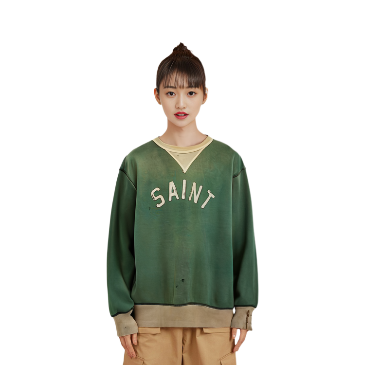 Purchase SAINT Mxxxxxx SS22 グリーン レタープリント クルーネック スウェットシャツ ユニセックスカジュアルウェア SM-22S-040-01