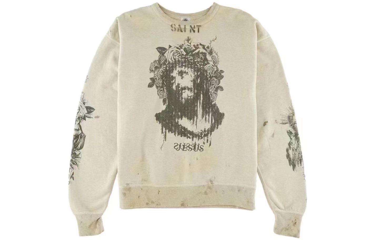 SAINT Mxxxxxx SS22 Letter Graphic Crewneck Sweatshirt Beige Unisex SM-S22-0000-078