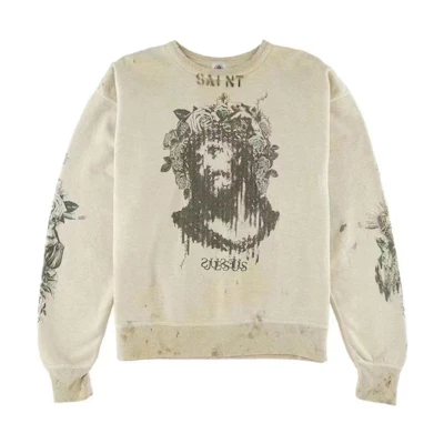 SAINT Mxxxxxx SS22 Letter Graphic Crewneck Sweatshirt Beige Unisex SM-S22-0000-078