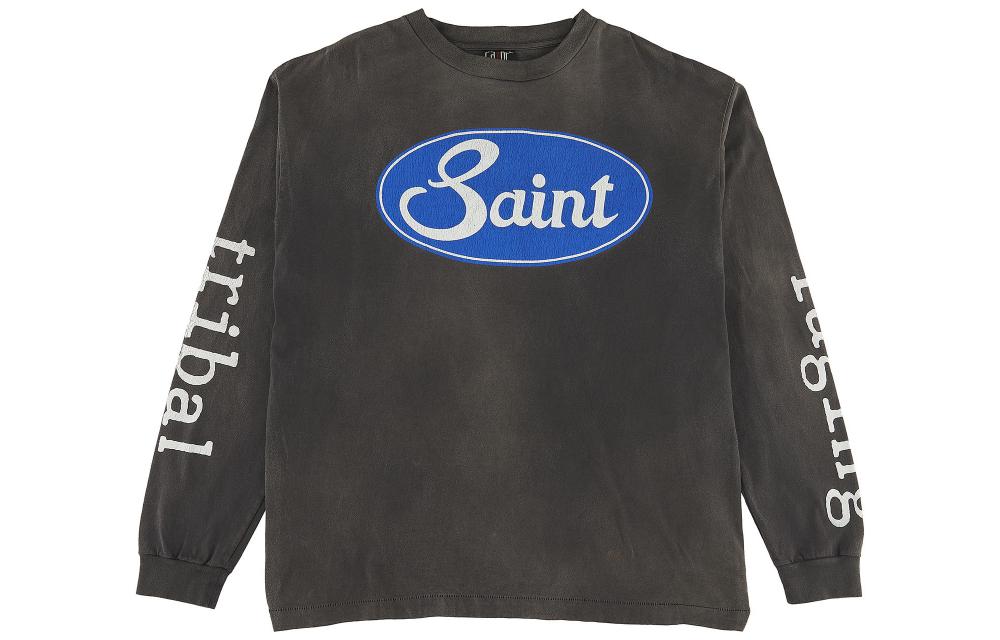 SAINT Mxxxxxx SS22 Letter Print Crewneck Pullover Sweatshirt Unisex Grey Black MSIT22S1009