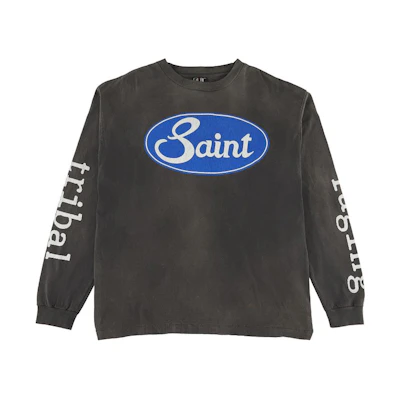 SAINT Mxxxxxx SS22 Letter Print Crewneck Pullover Sweatshirt Unisex Grey Black MSIT22S1009