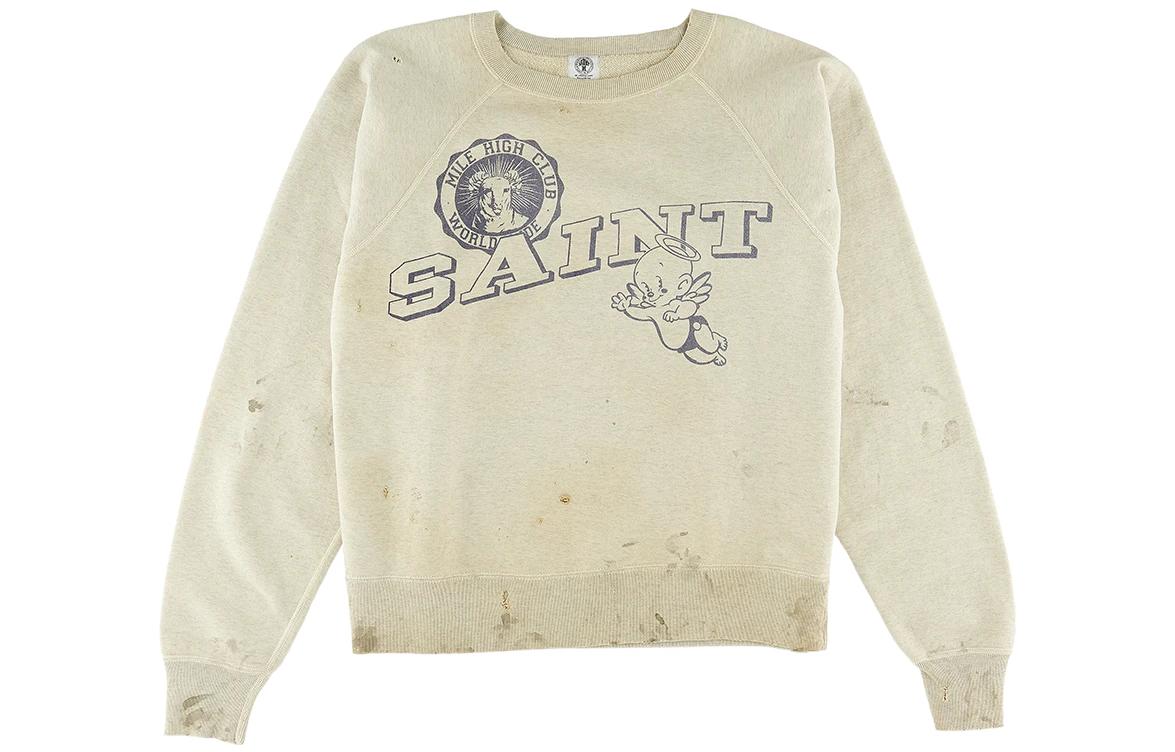 SAINT Mxxxxxx SS22 Raglan Baby Michael Letter Print Crewneck Sweatshirt Khaki SM-S22-0000-036
