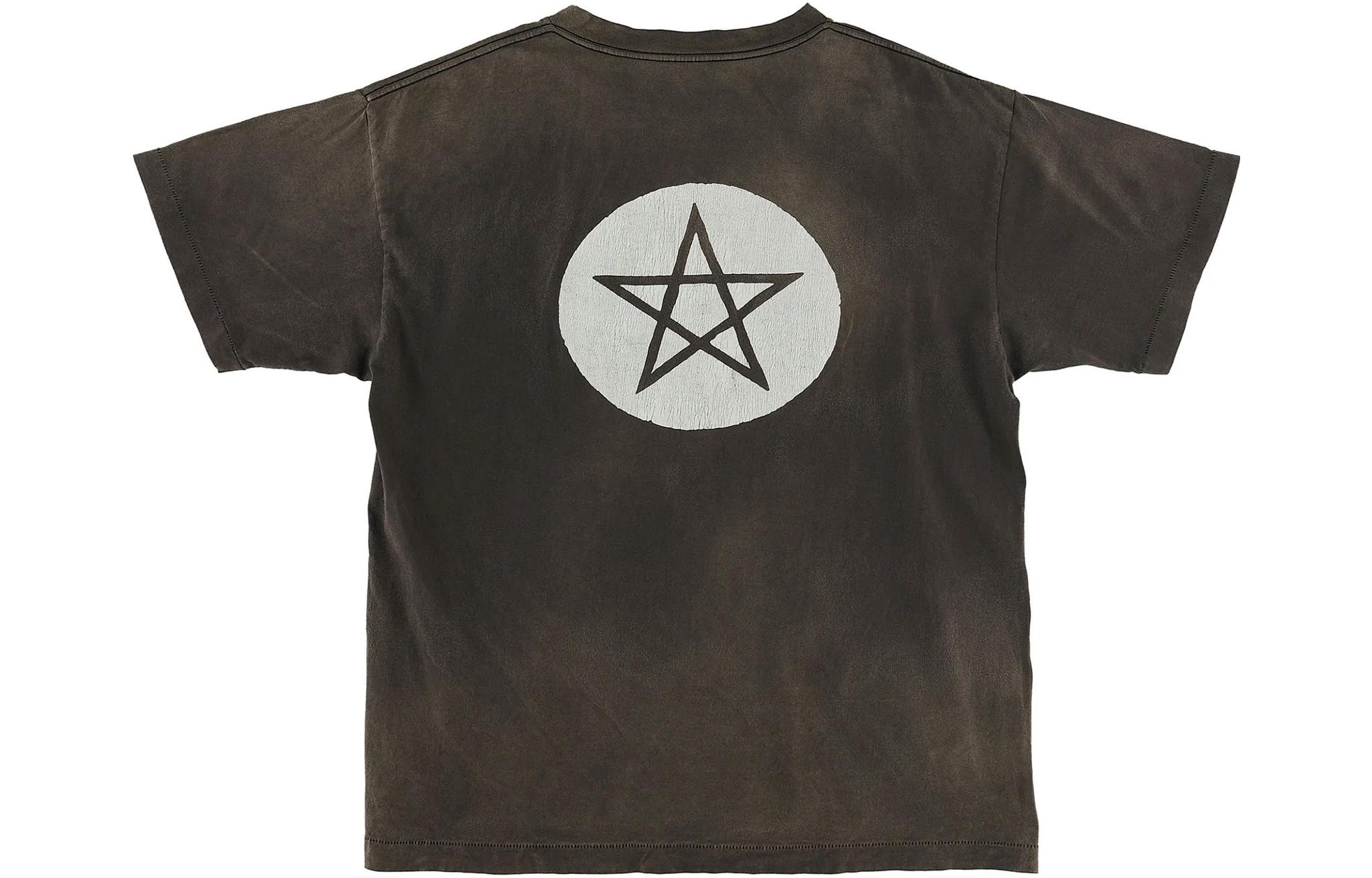 Lookbook SAINT Mxxxxxx SS22 水洗黑五芒星圖案印花短袖T恤。 SM-S22-0000-011