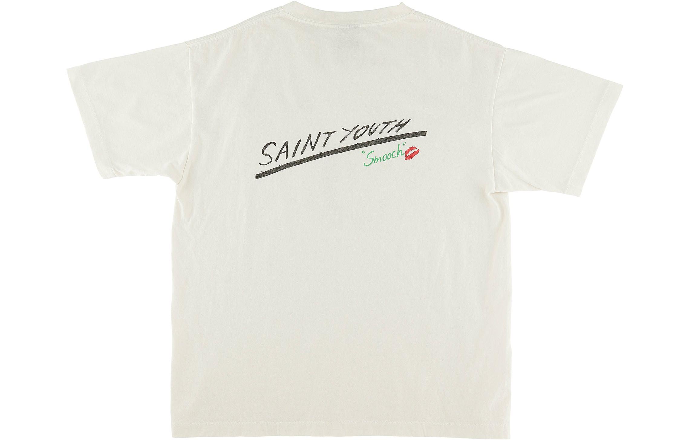 Lookbook SAINT Mxxxxxx SS22 White Graphic Print Logo Crewneck T-Shirt Men. SM-S22-0000-002