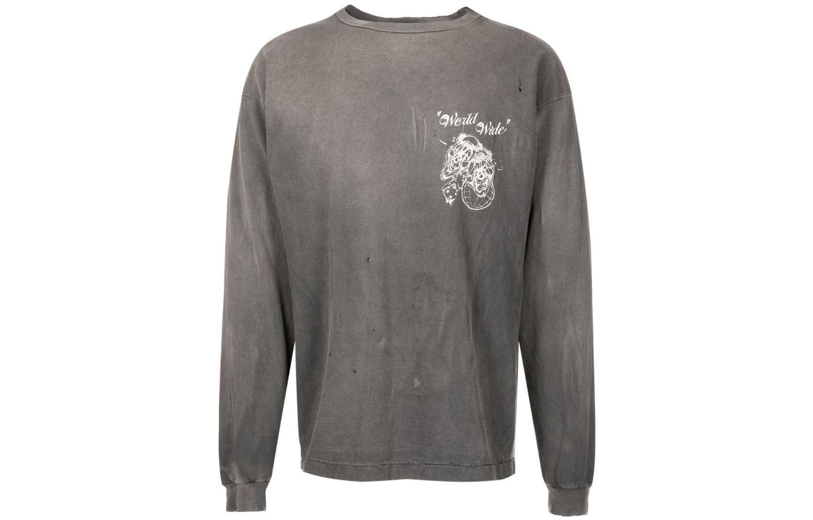 SAINT Mxxxxxx SS23 Abstract Letter Graphic Long-Sleeve T-Shirt Grey Mens. SM-A22-0000-070