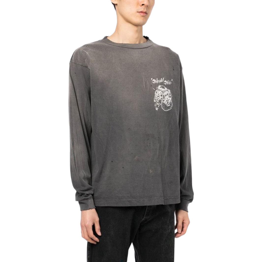 Shop SAINT Mxxxxxx SS23 抽象字母圖案長袖T恤 灰色 男款。 SM-A22-0000-070