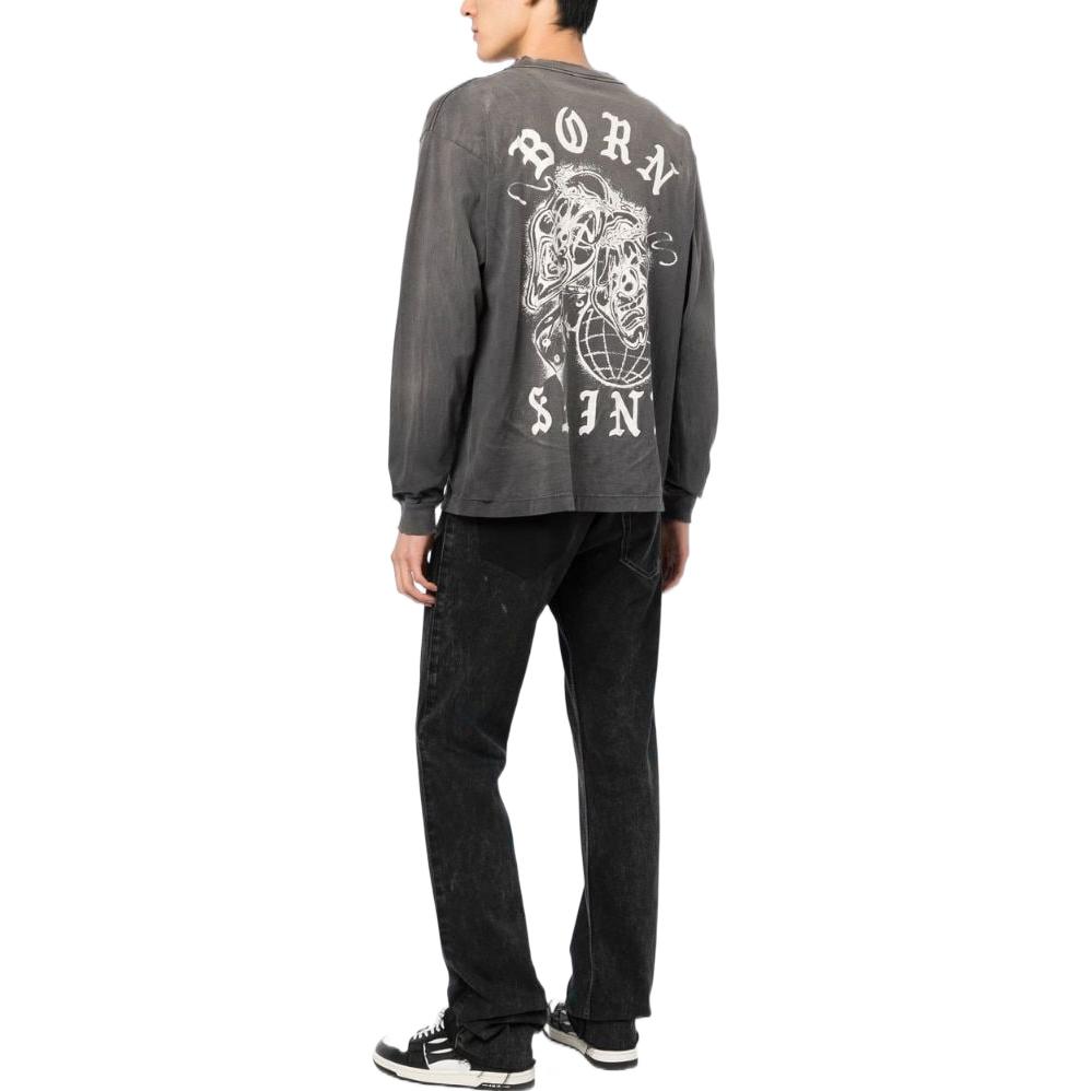 Purchase SAINT Mxxxxxx SS23 抽象字母圖案長袖T恤 灰色 男款。 SM-A22-0000-070