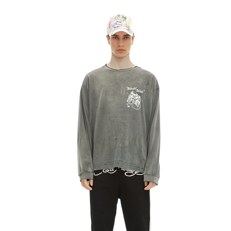 Cheap SAINT Mxxxxxx SS23 抽象字母圖案長袖T恤 灰色 男款。 SM-A22-0000-070