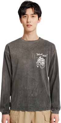 SAINT Mxxxxxx SS23 抽象字母圖案長袖T恤 灰色 男款。 SM-A22-0000-070 2