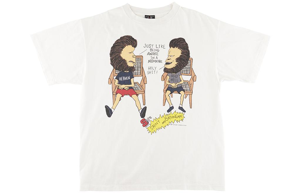 SAINT Mxxxxxx SS23 Cartoon Print Loose Fit Crewneck White T-Shirt Men. SM-S23-0000-110