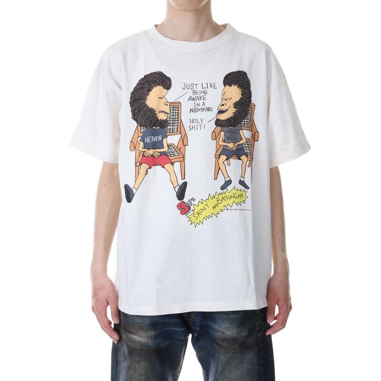 Shop SAINT Mxxxxxx SS23 卡通印花寬鬆圓領白色短袖男裝T恤. SM-S23-0000-110