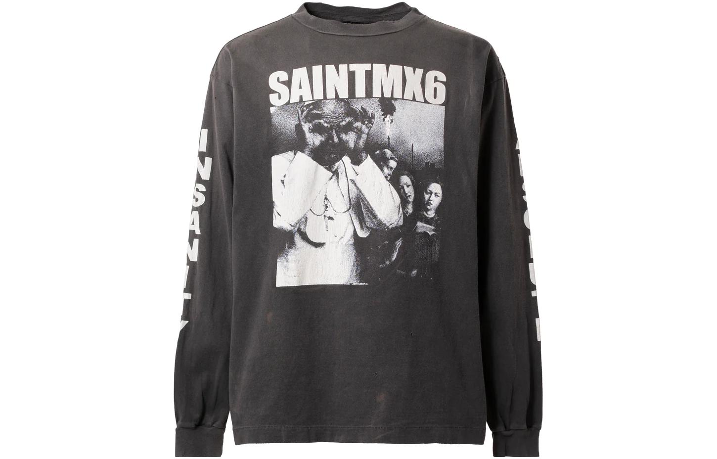 SAINT Mxxxxxx SS23 Graphic Print Unisex Long-Sleeve Tee Charcoal Grey. SM-S23-0000-025