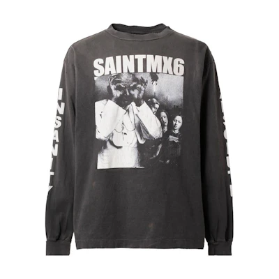 SAINT Mxxxxxx SS23 Graphic Print Unisex Long-Sleeve Tee Charcoal Grey. SM-S23-0000-025