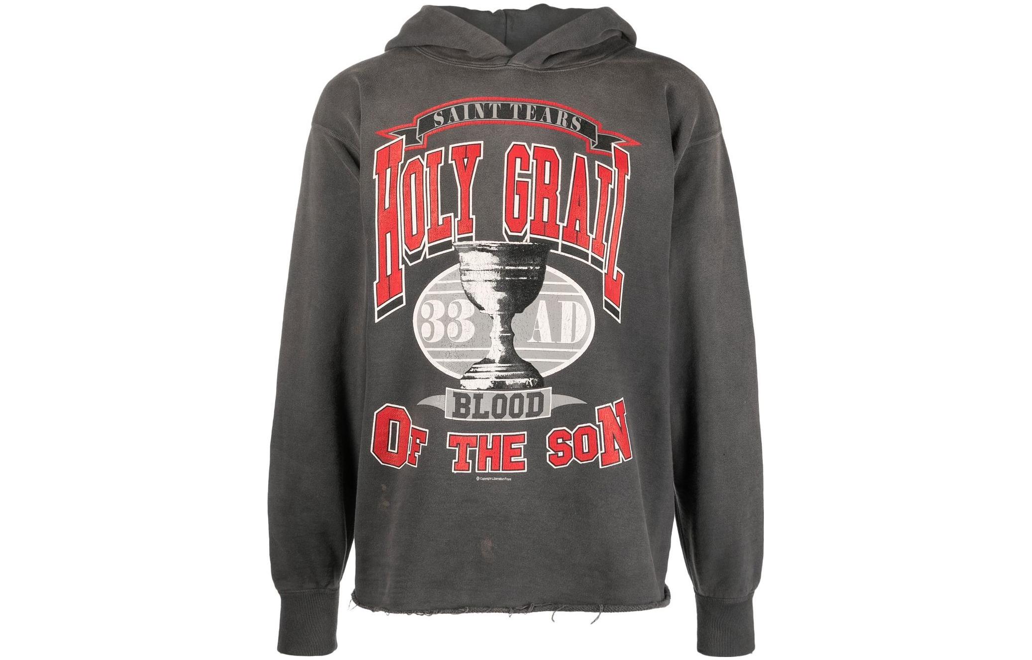 SAINT Mxxxxxx SS23 Logo Print Hoodie  Coal Grey. SM-A22-0000-051