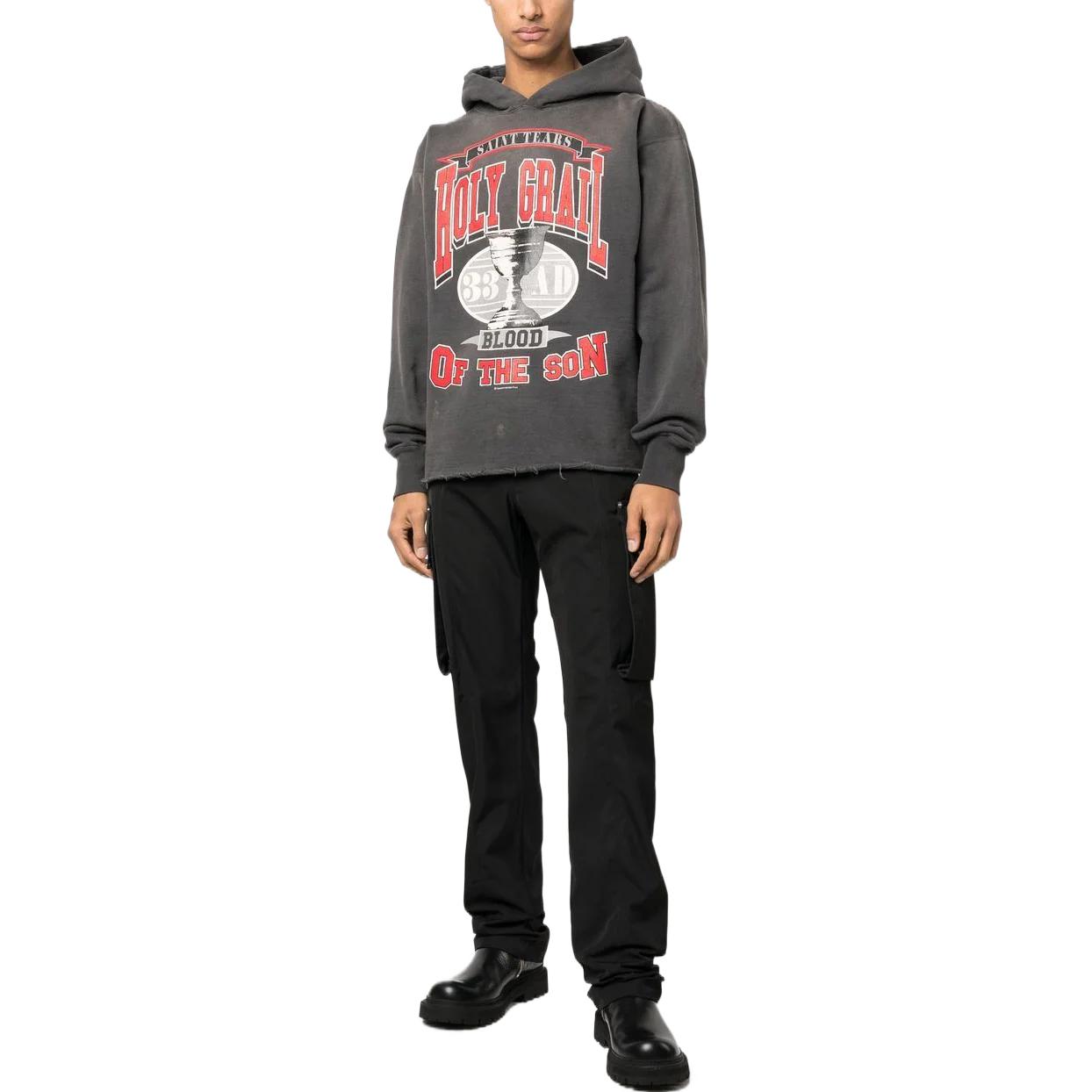 Lookbook SAINT Mxxxxxx SS23 Hoodie Logo Print Abu-Abu Tua. SM-A22-0000-051