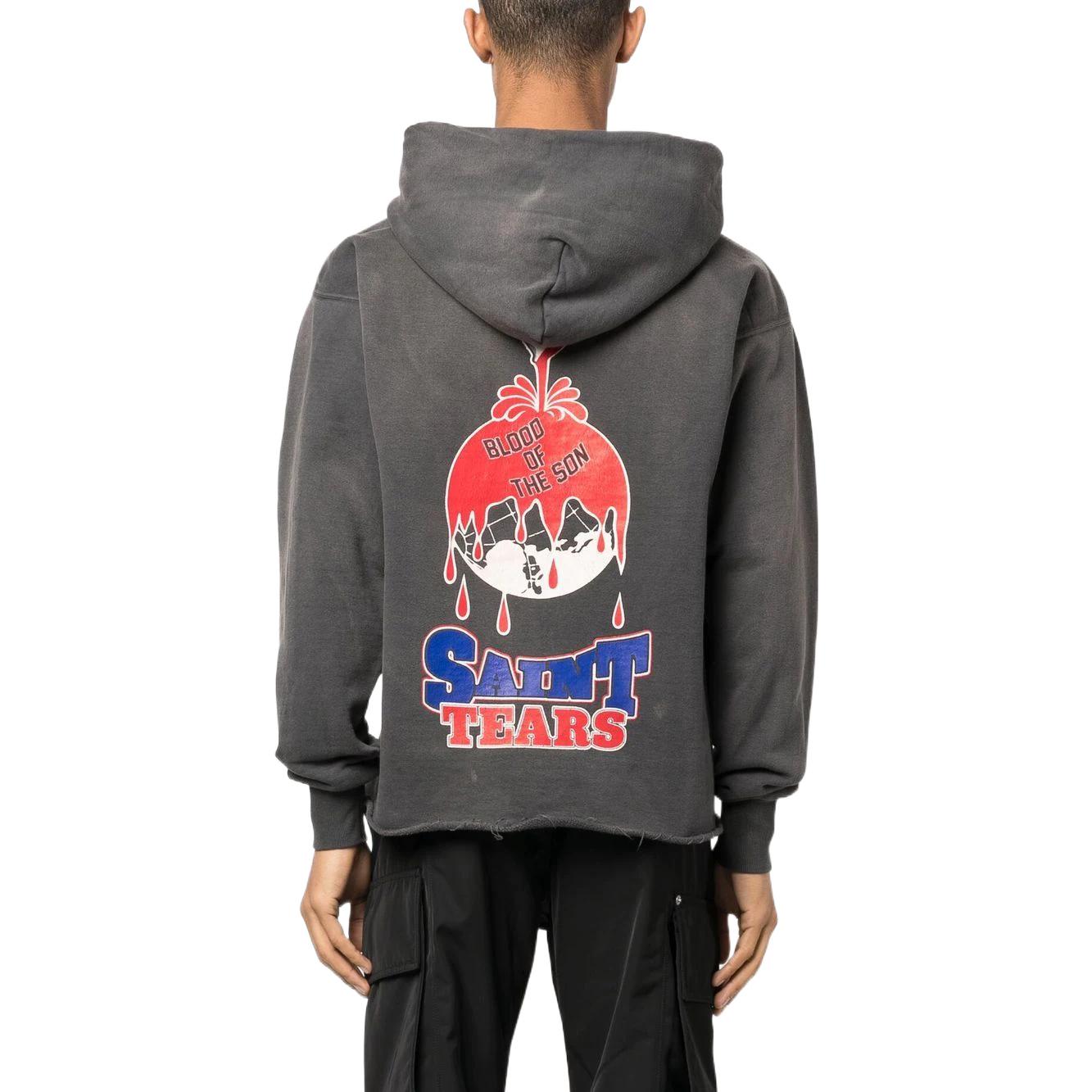Shop SAINT Mxxxxxx SS23 Hoodie Logo Print Abu-Abu Tua. SM-A22-0000-051