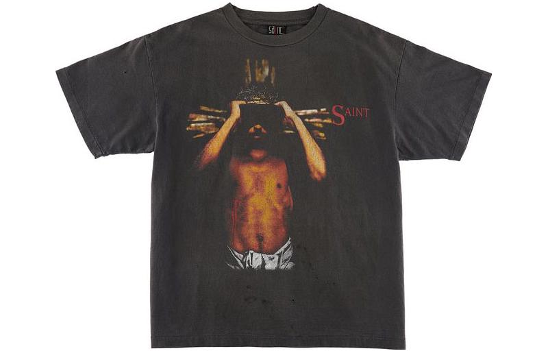 SAINT Mxxxxxx SS23 Solid Color Graphic Tee  Black. SM-0164