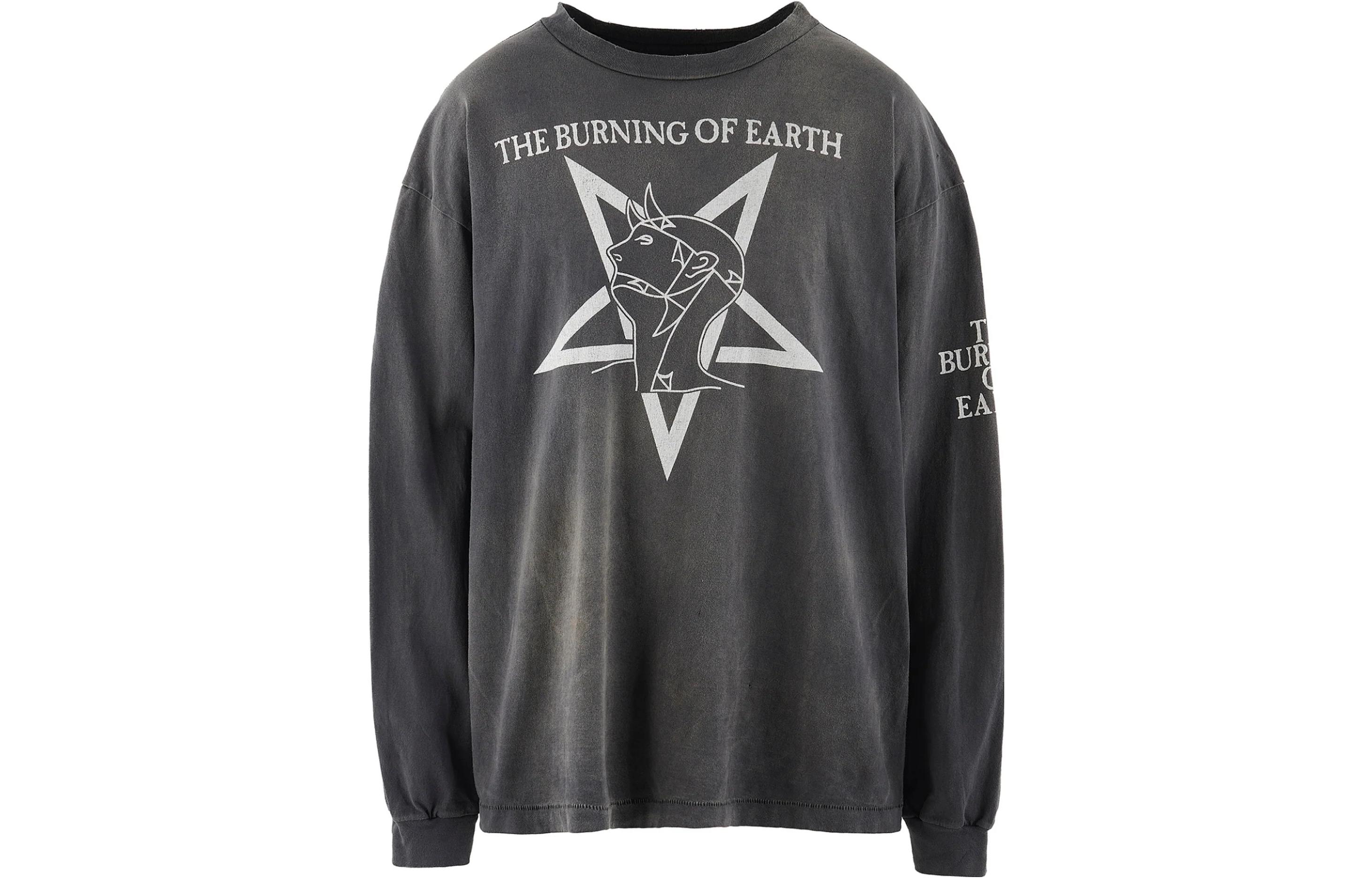 Order SAINT Mxxxxxx SS23 復古字母印花黑色寬鬆長袖T恤 男款 SM-A23-0000-007