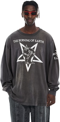 SAINT Mxxxxxx SS23 復古字母印花黑色寬鬆長袖T恤 男款 SM-A23-0000-007 Lookbook SAINT Mxxxxxx SS23 復古字母印花黑色寬鬆長袖T恤 男款 SM-A23-0000-007