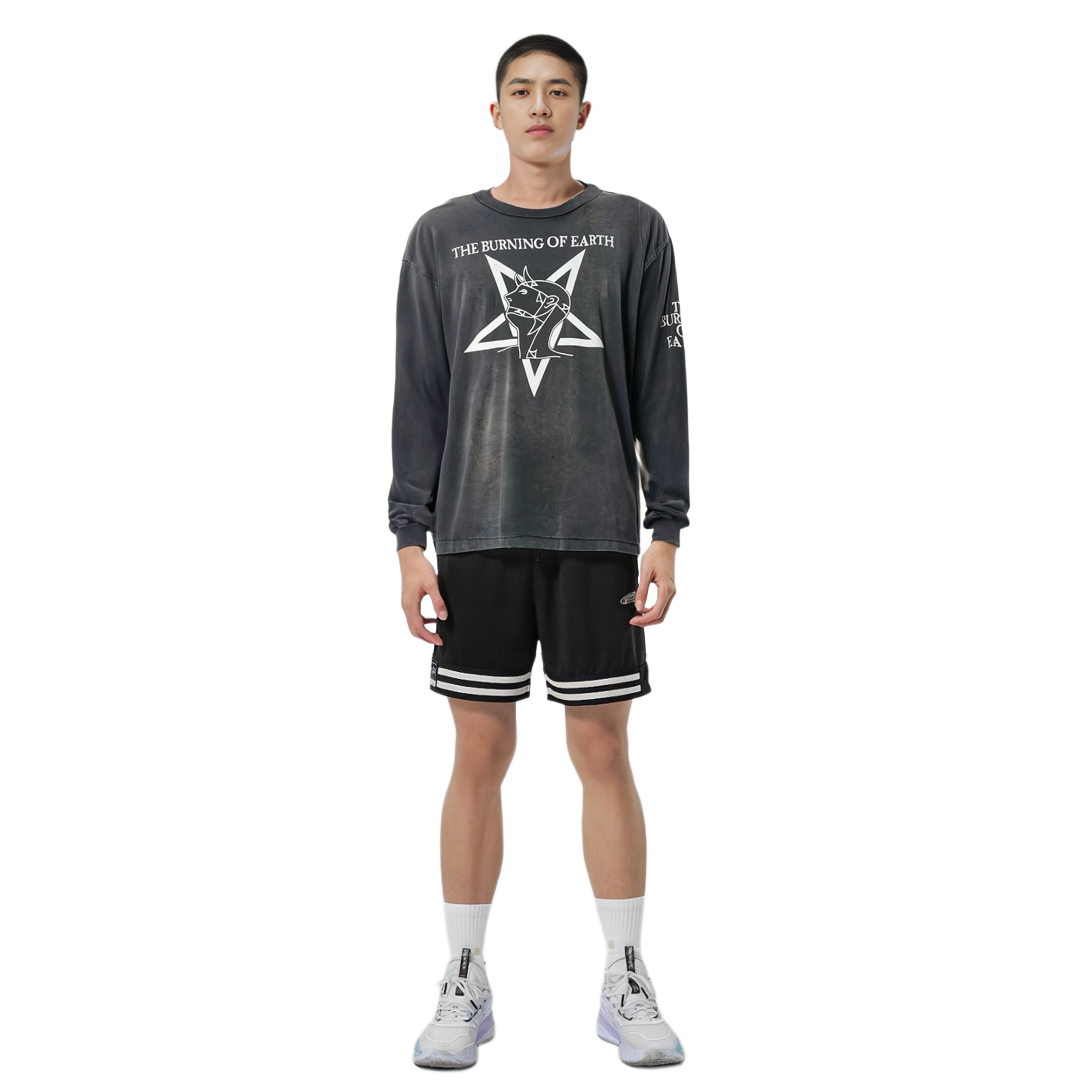 Purchase SAINT Mxxxxxx SS23 復古字母印花黑色寬鬆長袖T恤 男款 SM-A23-0000-007