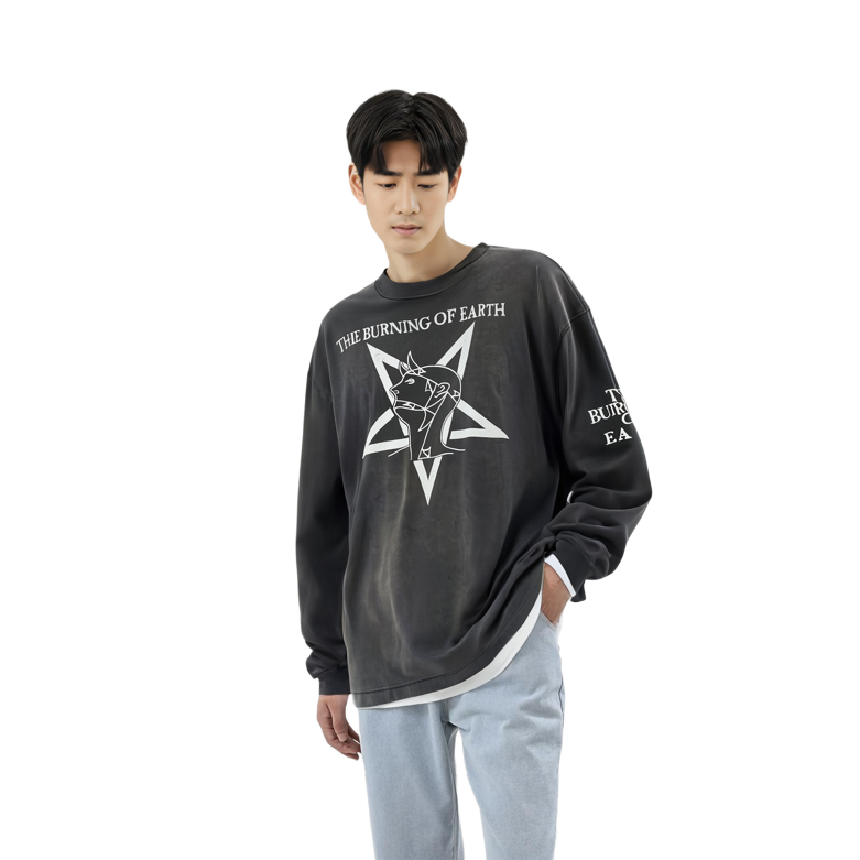 Details for SAINT Mxxxxxx SS23 復古字母印花黑色寬鬆長袖T恤 男款 SM-A23-0000-007