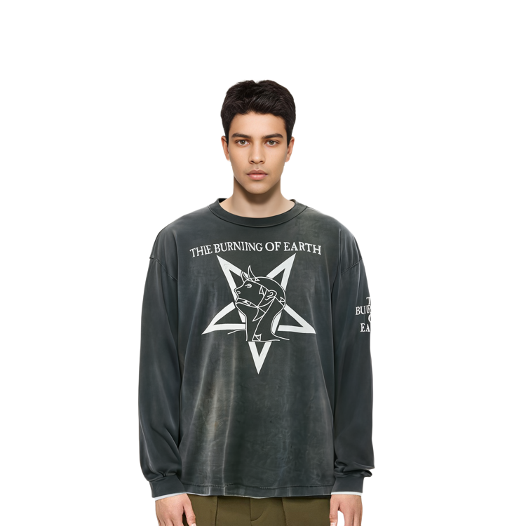 Sizing SAINT Mxxxxxx SS23 復古字母印花黑色寬鬆長袖T恤 男款 SM-A23-0000-007