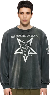 SAINT Mxxxxxx SS23 復古字母印花黑色寬鬆長袖T恤 男款 SM-A23-0000-007 Sizing SAINT Mxxxxxx SS23 復古字母印花黑色寬鬆長袖T恤 男款 SM-A23-0000-007