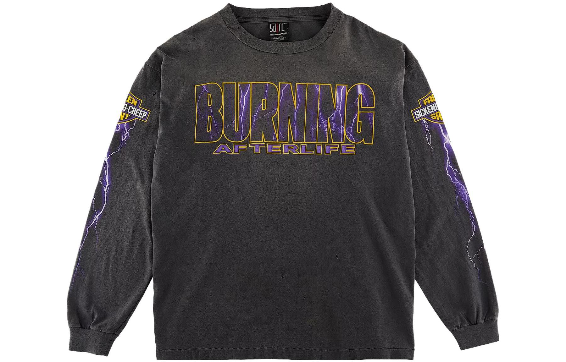 SAINT Mxxxxxx SS23 Washed Gray Letter Print Loose-Fit Unisex Long Sleeve T-Shirt. SM-S23-0000-029