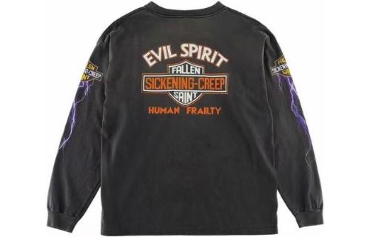 Lookbook SAINT Mxxxxxx SS23 水洗灰字母印花寬鬆版型男女長袖T恤。 SM-S23-0000-029