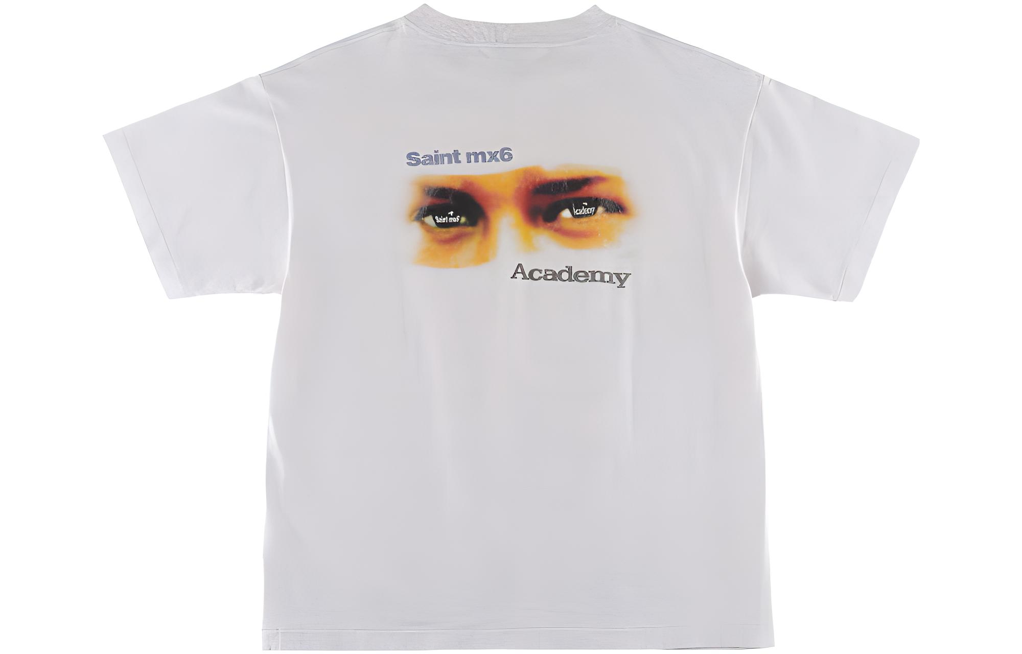 SAINT Mxxxxxx SS23 White Graphic Tee with Letter and Eye Print for Men. SM-S23-0000-086