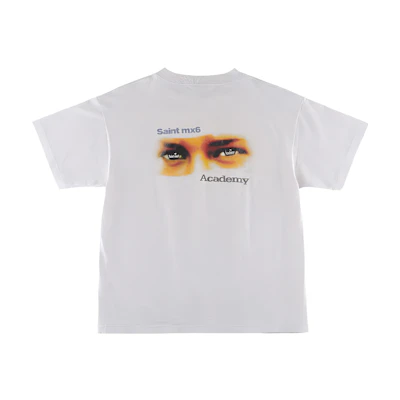SAINT Mxxxxxx SS23 White Graphic Tee with Letter and Eye Print for Men. SM-S23-0000-086